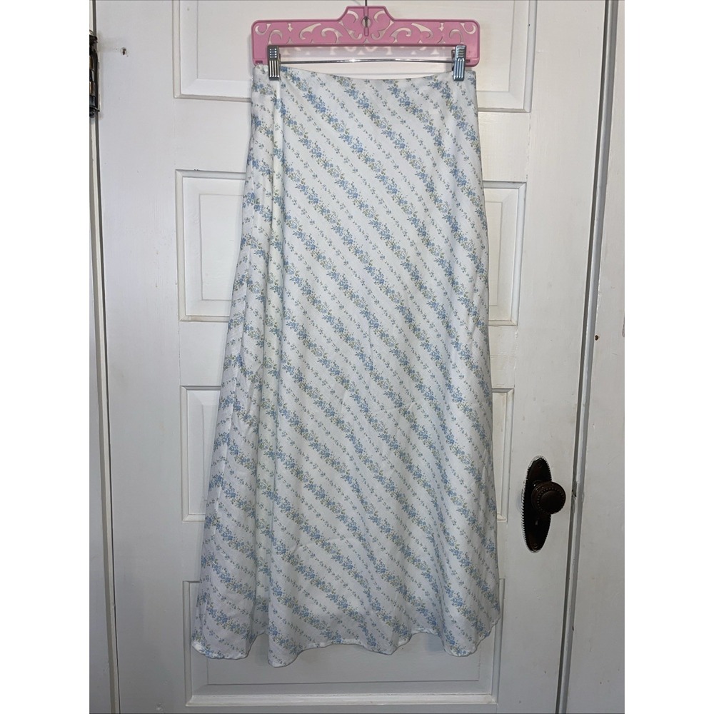 Altar'd State Maxi Skirt Prairie Cottage Core White Blue Flowers Medium NWOT